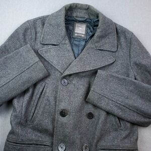 Gap Men's Wool Blend Peacoat Jacket Gray M Double Breasted Sailor Anchor Buttons